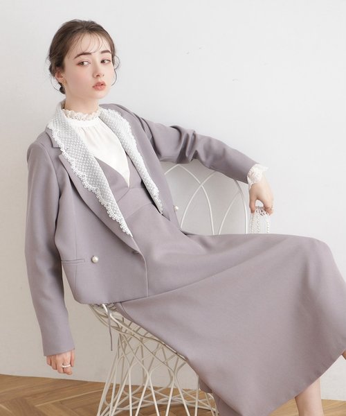レース衿付きアソート ショートジャケット | Couture brooch 