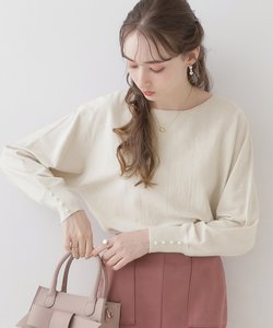 【美シルエットニット】リボン2WAYフェイクパール袖ドルマンニット