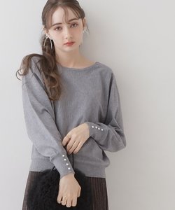 【美シルエットニット】リボン2WAYフェイクパール袖ドルマンニット