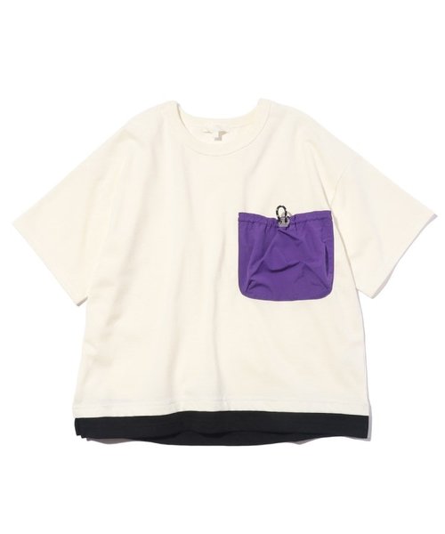 【110-140cm】裾レイヤード異素材ポケットTシャツ