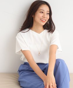 【2点セット】浅Vネックですっきり フレアスリーブTシャツ+ネックレス