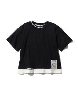 【110-140cm】裾レイヤード衿ロゴ半袖Tシャツ