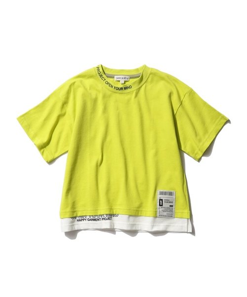 【110-140cm】裾レイヤード衿ロゴ半袖Tシャツ