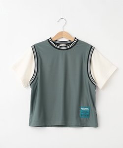 【110-140cm】ユニフォーム風レイヤードTシャツ