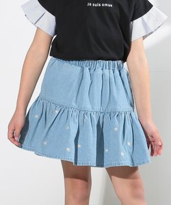 【110-140cm】お花刺繍インナーパンツ付きスカート