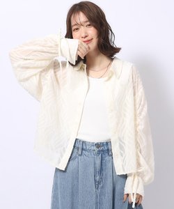 シャーリング柄シアーシャツブラウス