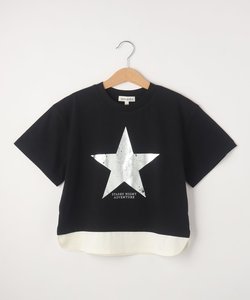 【110-140cm】裾レイヤード箔プリントTシャツ