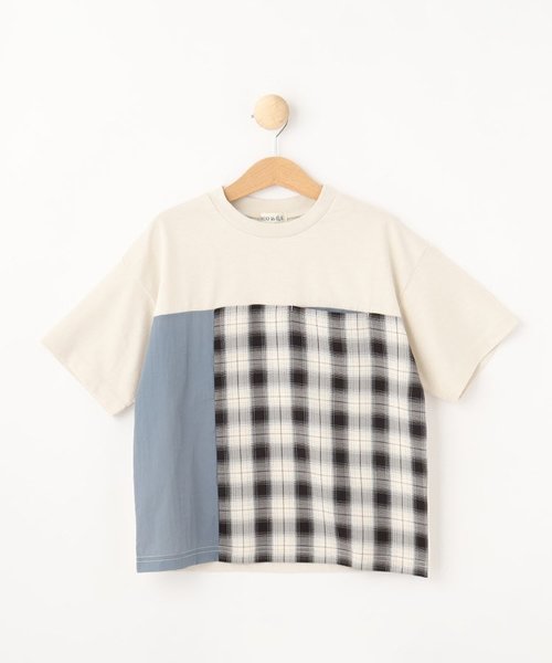 【110-140cm】チェック切替え配色Tシャツ