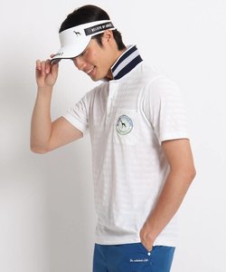 【日本製】襟裏ロゴデザイン メッシュ調ボーダー半袖ポロシャツ 吸水速乾/UVカット