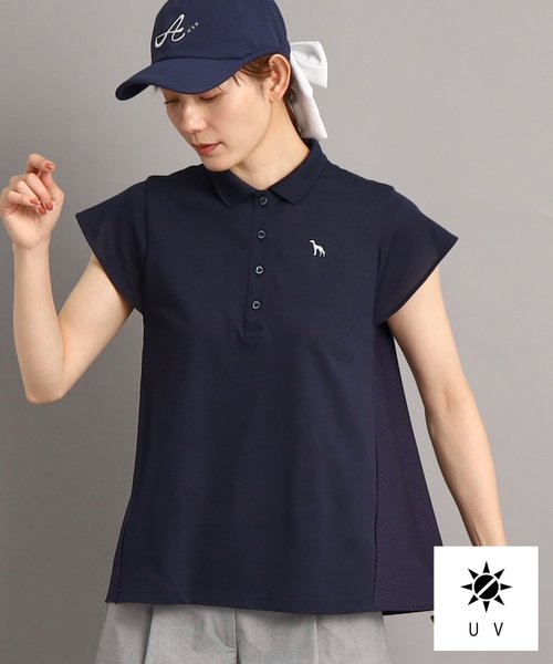 【UVカット】異素材組み合わせ バックデザイン フレンチスリーブポロシャツ