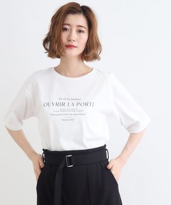 ＜接触冷感・UVカット・ご自宅で洗える＞ロゴプリント5分袖Tシャツ