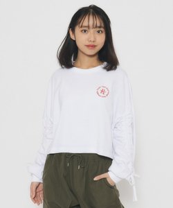 袖リボンギャザー ロングTシャツ