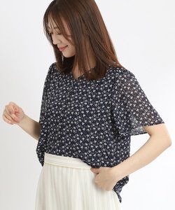 【夏SALE／人気急上昇♪接触冷感／マシンウォッシュ可】Vネックフラワープリントブラウス