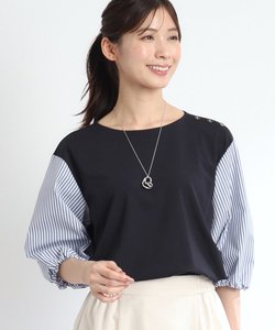 【夏SALE／人気商品の夏バージョン！UVカット／接触冷感／洗える】ストライプスリーブカットソー