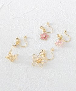 桜×鶴 立体ノンホールピアスセット