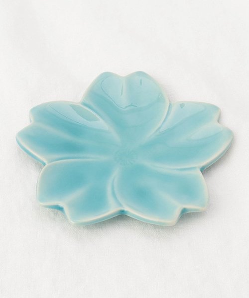 藍花 桜花皿 水色
