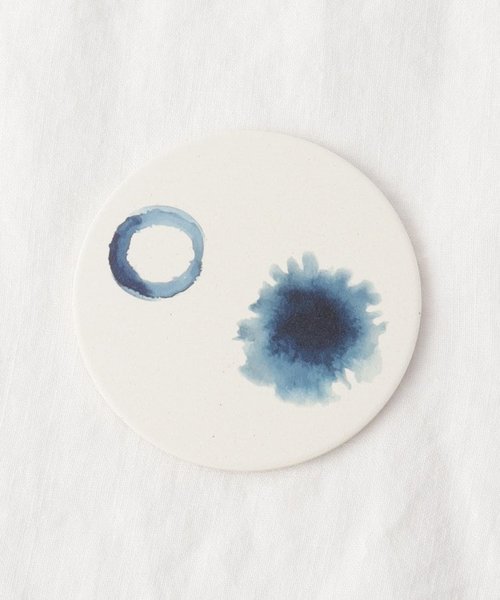 陶器珪藻土コースター 藍染 円（えん）