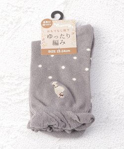 ◆クルーネコ刺繍ドットユッタリ クォーターソックス