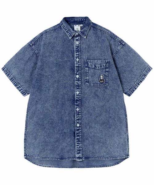 CHEMICAL_WASH_DENIM_FACE_EMBROIDERY_S/S_SHIRT_X-girl