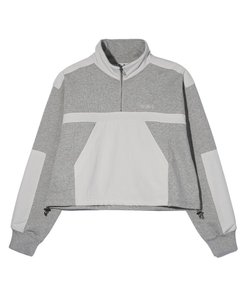 WOVEN MIX HALF ZIP TOP