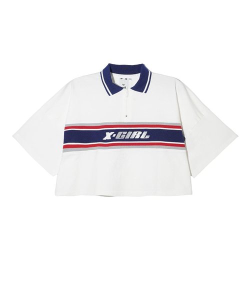 STRIPE AND LOGO CROPPED POLO SHIRT