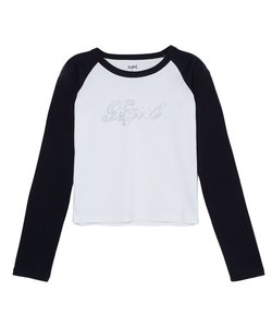 RHINESTONE SCRIPT LOGO L/S RAGLAN BABY TEE