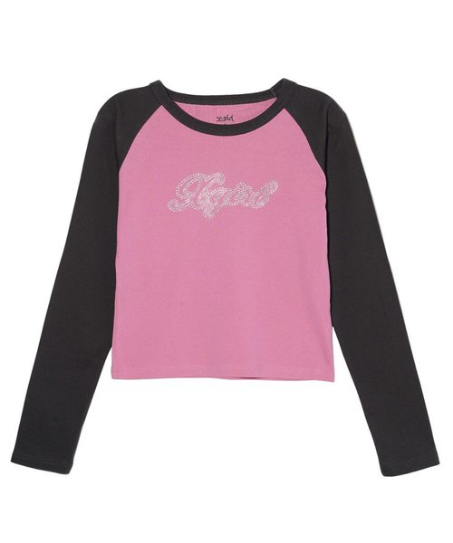 RHINESTONE SCRIPT LOGO L/S RAGLAN BABY TEE