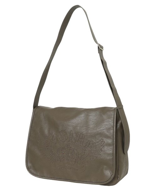 CROWN AND WINGS FAUX LEATHER MESSENGER BAG