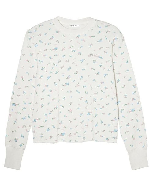 FLORAL PATTERN WAFFLE L/S TOP