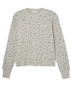 FLORAL PATTERN WAFFLE L/S TOP