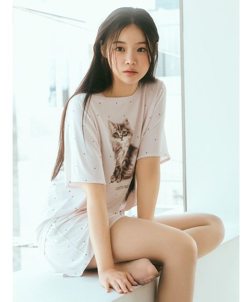 ONLINE限定】CATドット柄ワンポイントTシャツ＆ショートパンツセット ...