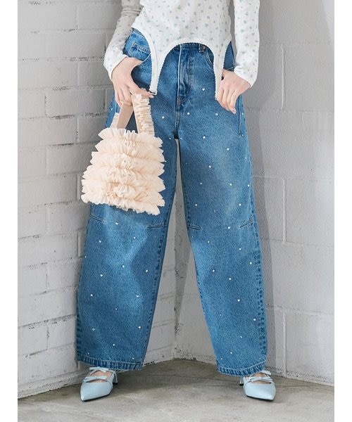 WEB限定00サイズあり】[L.B CANDY STOCK]ハートビジューワイドデニム 