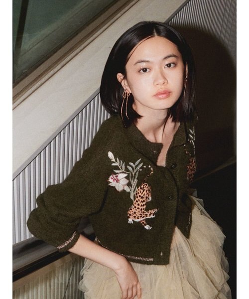 LILY BROWN ケイタマルヤマ　刺繍カーディガン カーキ LILY BROWN ケイタマルヤマ刺繍カーディガン カーキ