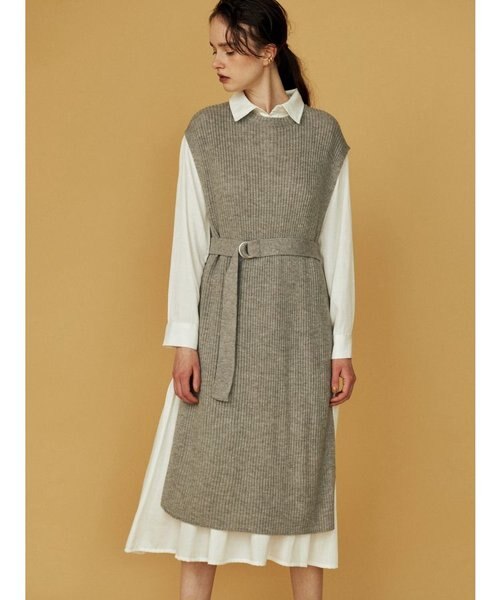 ロングベスト×ティアードワンピースSET