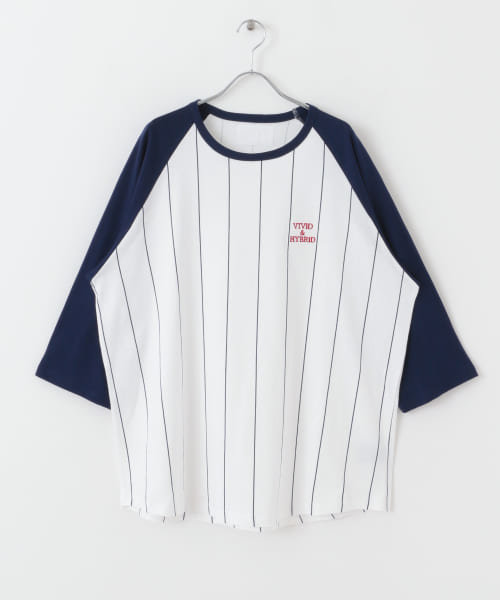 URBAN RESEARCH iD　ストライプラグランLOGO Tシャツ