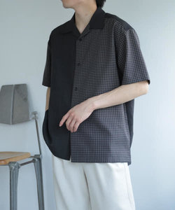 『セットアップ対応』『イージーケア』リネンライクブロックドシャツ(5分袖)