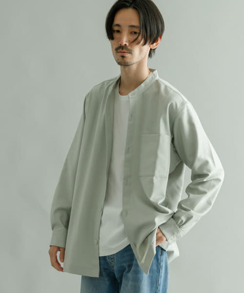 【NAVY】バンドカラーシャツジャケット