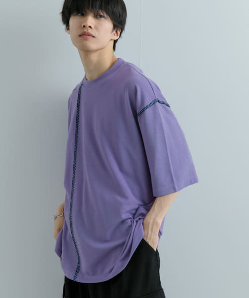 『ユニセックス』ブランケットステッチルーズTシャツ(5分袖)