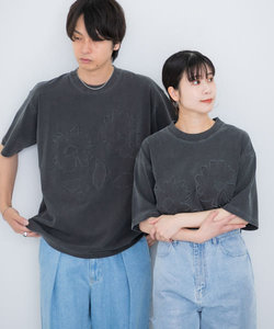 『ユニセックス』フェードポップアートフラワーTシャツ(5分袖)