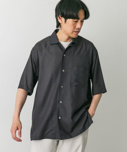 リネン/シルク混 オープンカラーシャツ