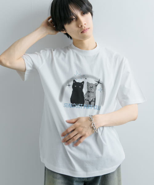 キャットグラフィックプリントTシャツ A