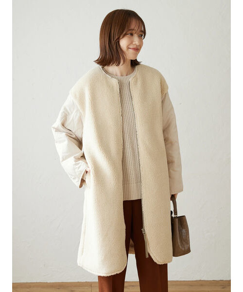 【美品】TRICOT CHIC イタリア製 異素材 ミックス ドッキング コート