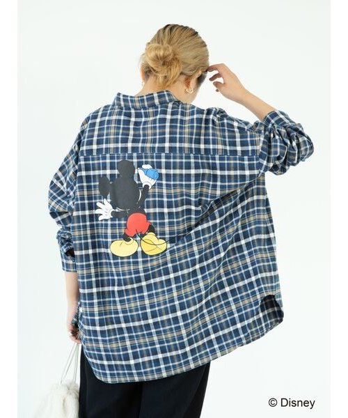チェック綿ビエラBIGシャツ/Mickey