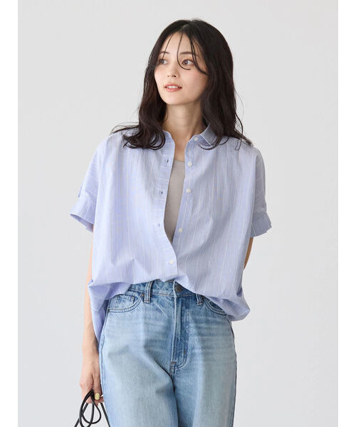 UVカット袖タックフレンチスリーブシャツ