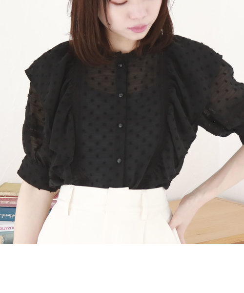 【eLLa】dobby dot organdy blouse (black)