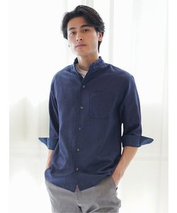 TechLinen スタンドカラー 7分袖シャツ