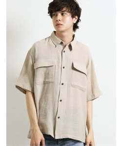 セマンティックデザイン 綿麻フラップポケット レギュラーカラー半袖シャツ