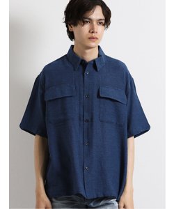 セマンティックデザイン 綿麻フラップポケット レギュラーカラー半袖シャツ