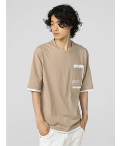 セマンティックデザイン 胸ポケット付き クルーネック ルーズ半袖Tシャツ