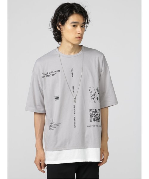 セマンティックデザイン ネックレス付き クルーネック 半袖BIGTシャツ